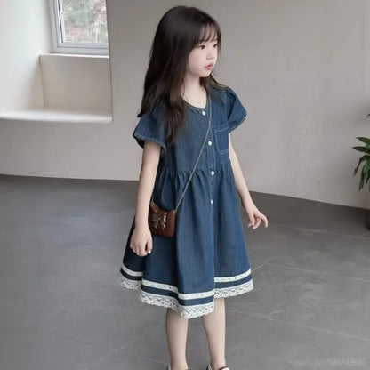Soft Denim Princess Skirt Casual Clothes Girl From 10 To 12 Years Fashion Party Dresses for Girls Children's Dress 8 Elegant 7 6