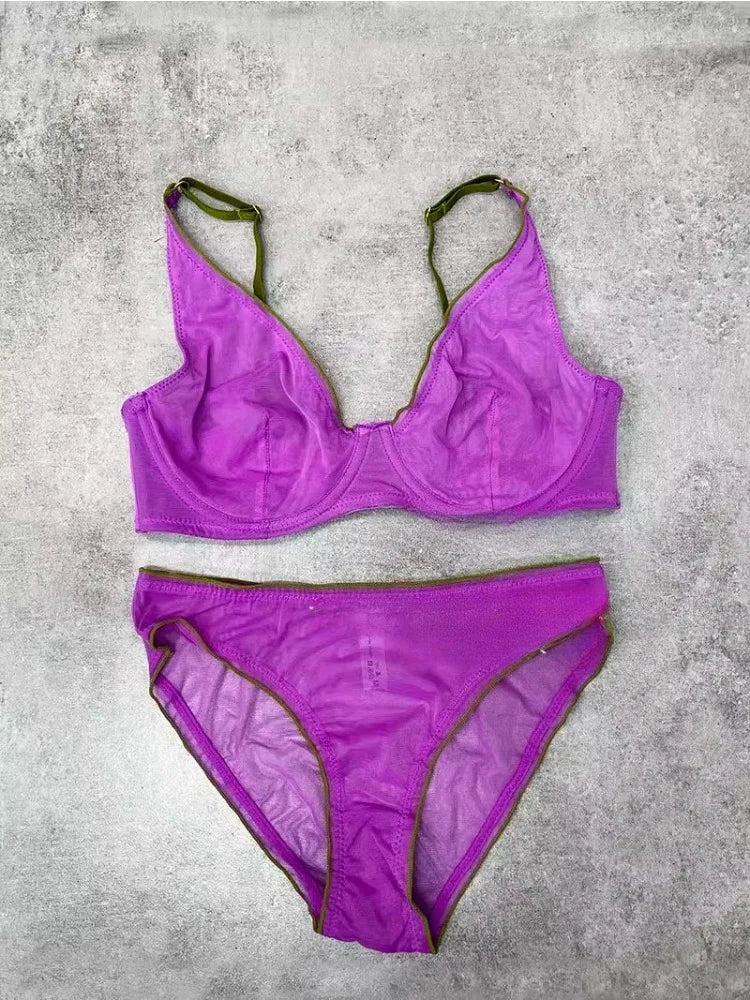 YUQI French Summer Bra - Sexy Euro Color-Block Lingerie | Slim Push-Up Lift & Anti-Sag Support | Anti-Sag Comfort Fit Underwear