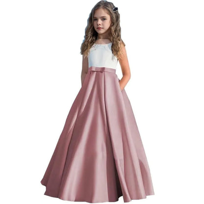 Girl Dresses For Weddings Backless Summer Dress Long Pageant Gown With Bow Kids Evening Prom Girls Party Dresses First Communion