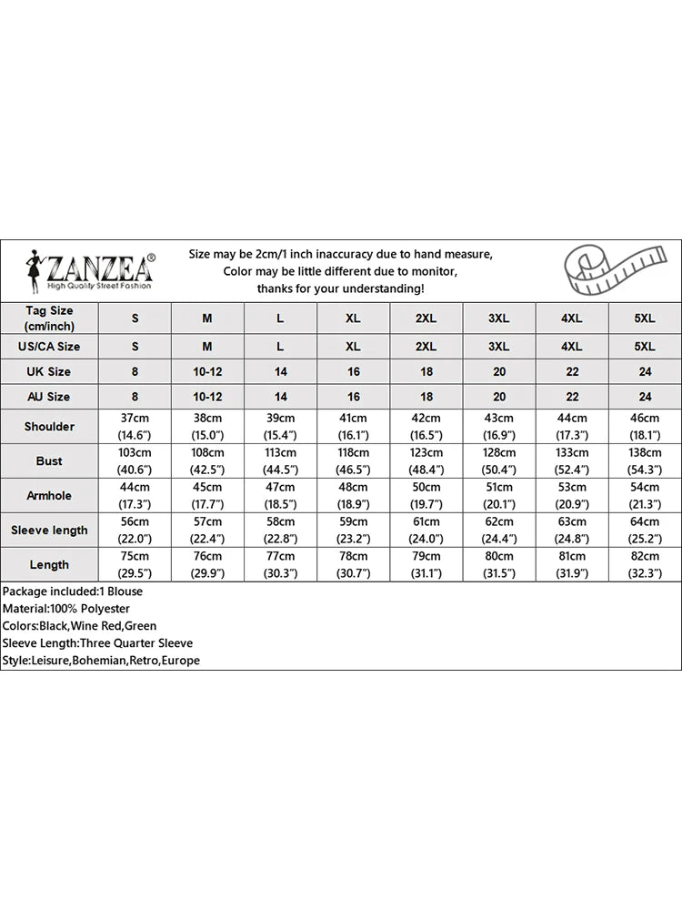 ZANZEA 2025 Autumn 3/4 Sleeve Blouses Women Casual V-Neck Solid Color Slit Hem Long Blouse Loose Everyday Wear 3 Colors S-3XL