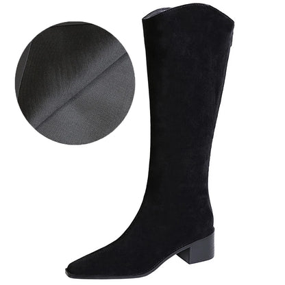 BIGTREE Shoe Women Knee-High Boots Suede Knight Boots Women Shoes Rear Zipper High boots Thick Heel Autumn Winter Boots Mid Heel