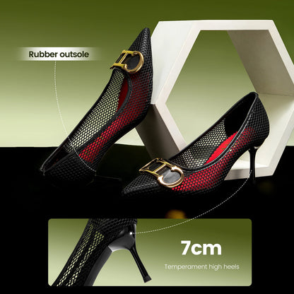CHCH Women's High Heels 2025 Spring New Hollow Business Women's Shoes 7cm Red Evening Shoes
