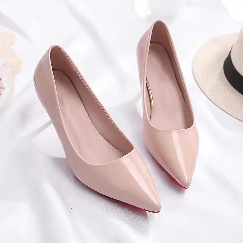 White Nude Pointed Toe Patent Leather High Heels Sexy Red Sole Party Prom Girl Pumps Minimalist Shallow Mouth Work Single Shoes