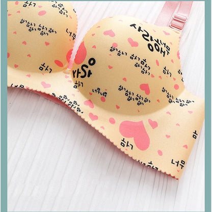 Retro Floral Print Bras Push Up Bra Small Chest Thick Mold Cup No Steel Ring Wirelss Bra Student Seamless Sweet Bra For Girls