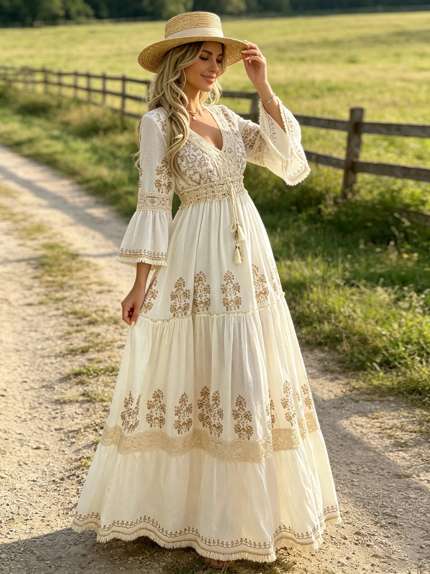 2026 Long Dress Women Summer Boho Floral Print V-Neck Dresses Female Beach Holiday Flowy Dress Ladies Elegant Vintage Vestidos