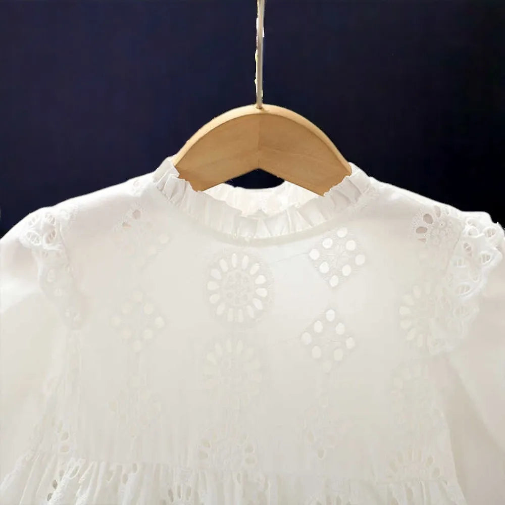 Cute Girls White Lace Dresses for Kids outfits Princess Maxi Dress Teenagers School Uniform Children Costumes 6 8 10 12 13 Years