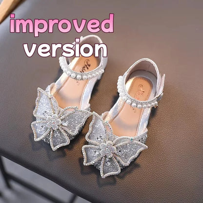 Summer Girls Sandals Fashion Sequins Rhinestone Bow Girls Princess Shoes Baby Girl Shoes Flat Heel Sandals Size 21-35