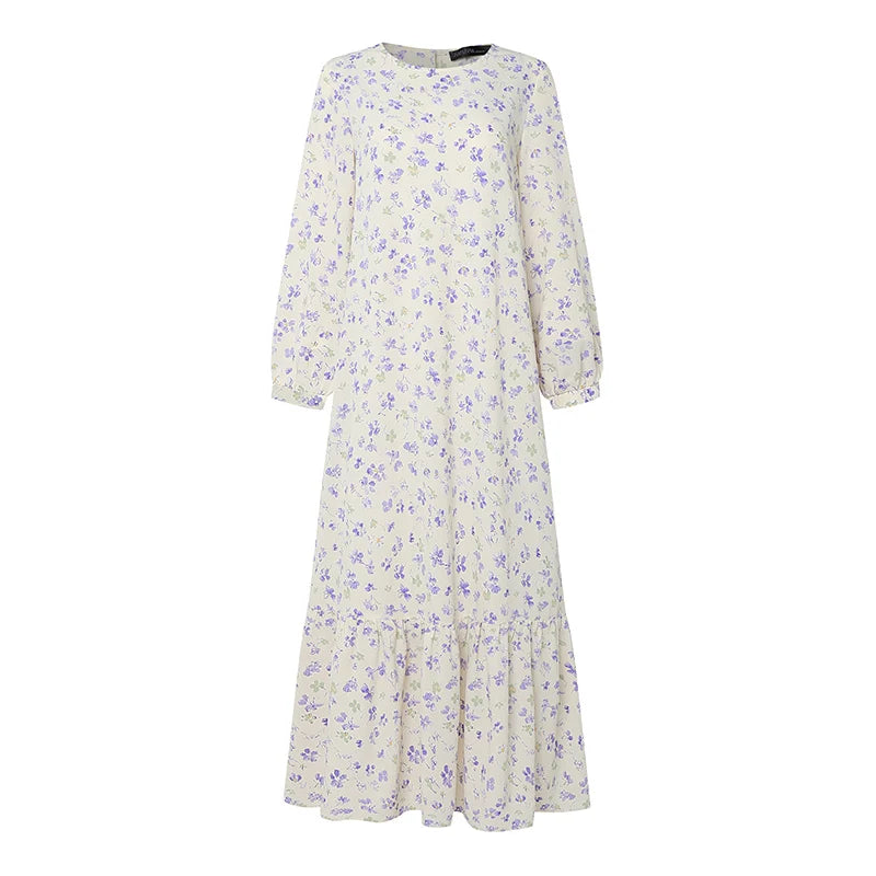 Women Bohemain Printed Maxi Dress ZANZEA Elegant Muslim Abaya Casual Long Sleeve Floral Sundress Kaftan Robe Femme Hijab Vestido