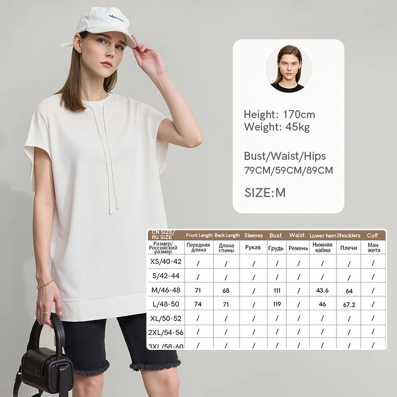 Amii Women's T-Shirt 2026 Summer New Quick Dry Anti-Bacterial Drawstring Dolman Tee Loose Tunic O-Neck Top For Women 12622024