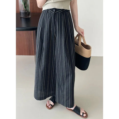 Taochuan Casual Striped Straight Leg Pants Women's Lazy Style High Waist Versatile Slimming Long Trousers Comfortable Fit
