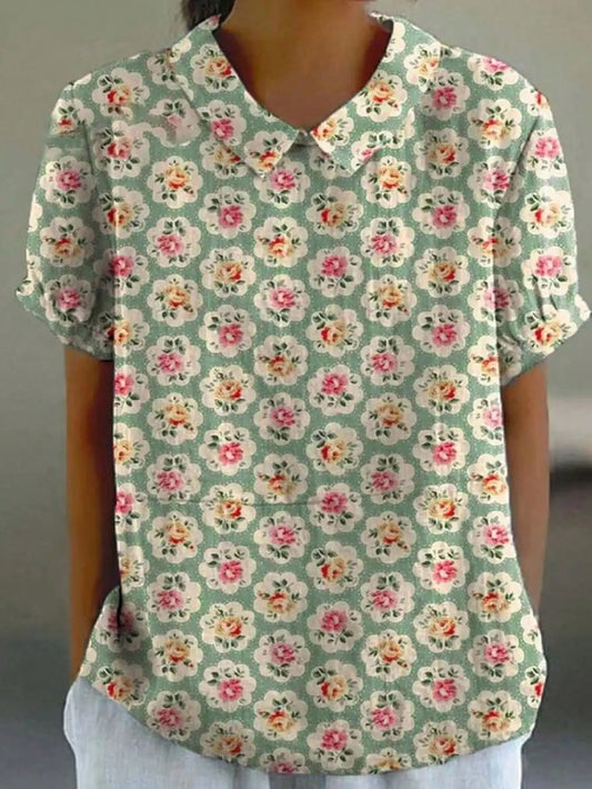 Women's Retro Ethnic Floral Art Print Casual Shirt