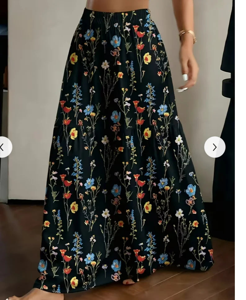 Women's Casual Loose Wide-Leg Pants Summer Fashion Floral Print High Waist Trousers