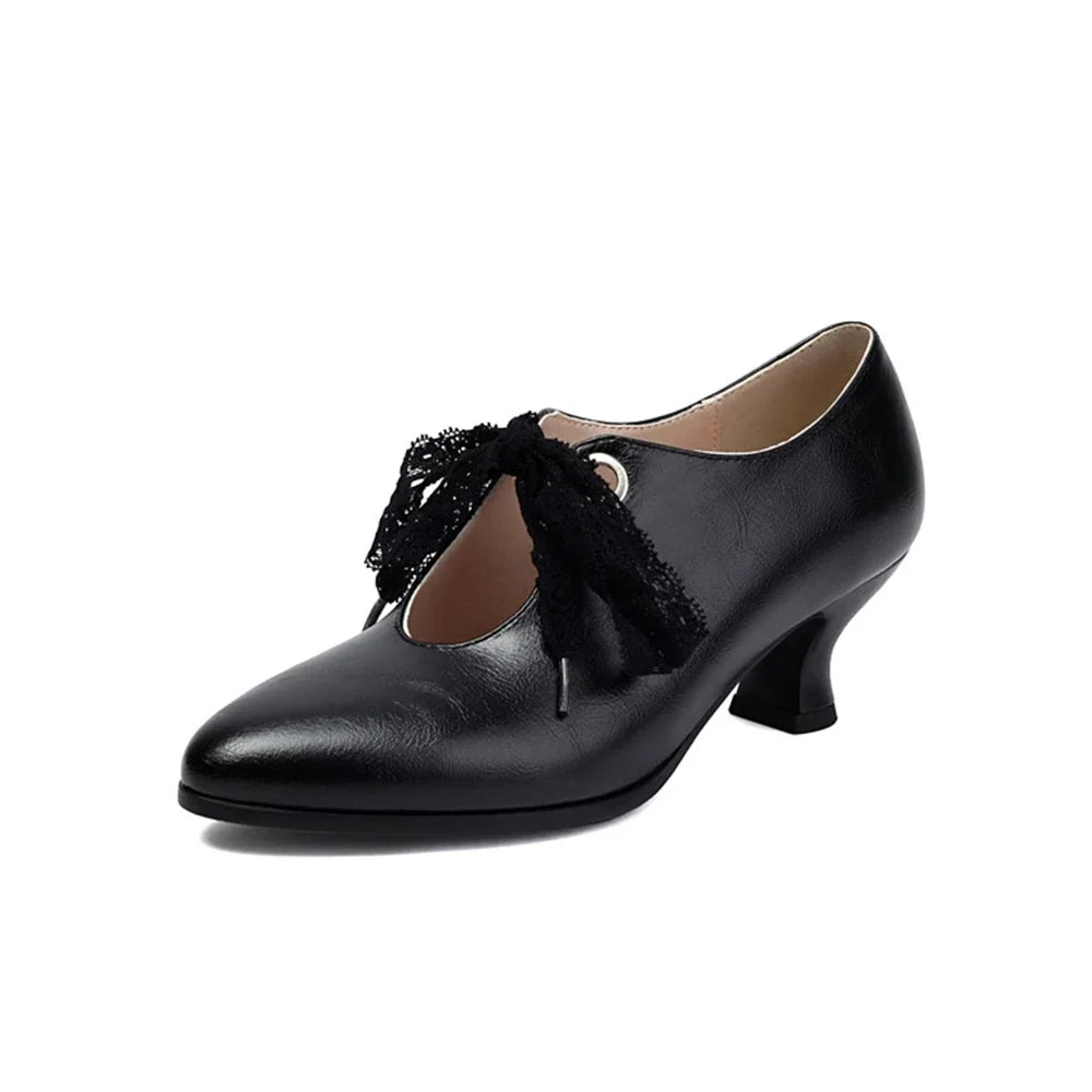 Women Fashion Spring and Summer New Pointed Toe Closed Toe High Heels Retro Lace Up Bridal Shoes Office Party Single Shoes 215-1