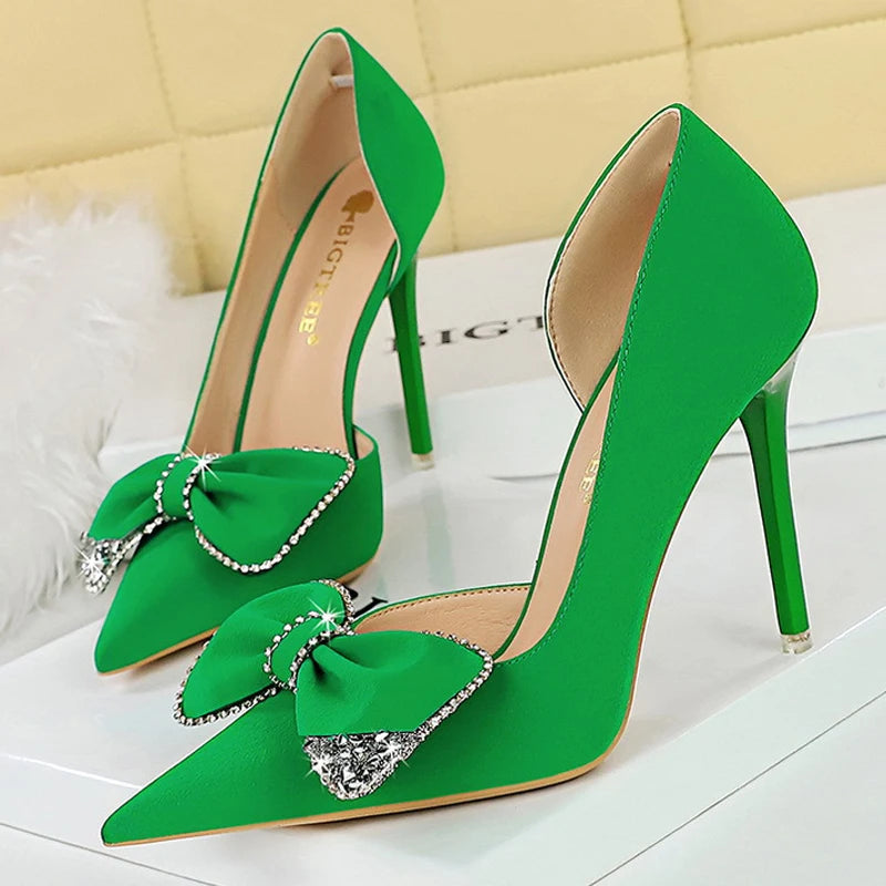 Fashion High Heels Luxury Women Pumps Rhinestone Bow Women Heels Shoes Stilettos Sexy Party Shoes Ladies Pumps Large Size 43