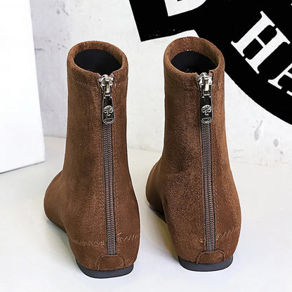 BIGTREE Shoes Suede Women's Boots Wedges Ladies Ankle Boots Low-heeled Shoes Rear Zipper Short Boots Keep Warm Winter Boots