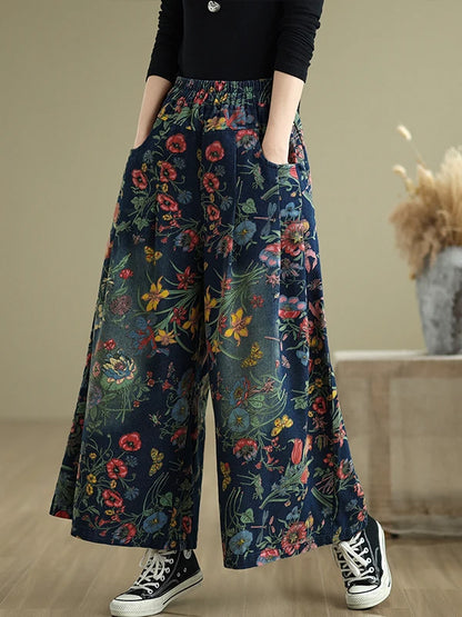 plus Size Denim Wide Leg Pants New Print Elastic Loose Slimming Casual Versatile Straight Cut Denim Pants Commute Sle Cotto...