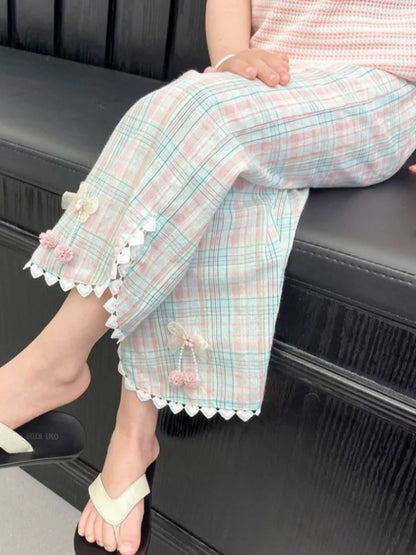 2026 New Girls' Lightweight Anti Mosquito Straight Leg Pants Ethnic Style Summer Trendy Kids Clothing Breathable Comfortable