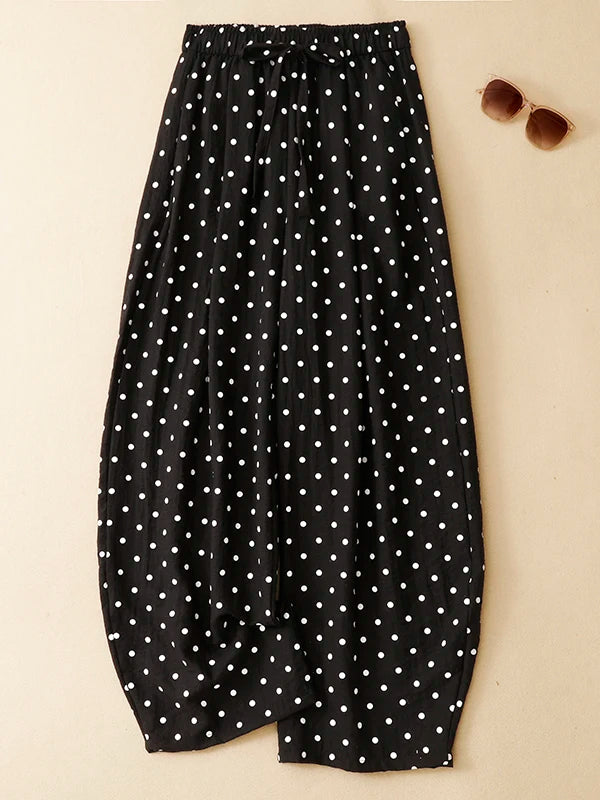 High Waist Wide Leg Straight Cut Summer Thin Casual Pants for Women Polka Dot Loose Fitting Korean Style Slimming Trousers