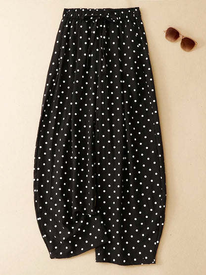 High Waist Wide Leg Straight Cut Summer Thin Casual Pants for Women Polka Dot Loose Fitting Korean Style Slimming Trousers