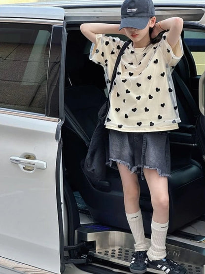 Girls Kids Double Layer Mesh T-Shirt Short Sleeve Loose Summer Blouse Casual Top for Children Breathable Lightweight Tee