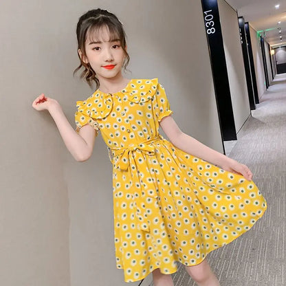 Doll-collar Dress Summer Suit for Girl Kids Clothes Children Dresses Girls Little Junior Girls' Clothing Princess Girls' Elegant