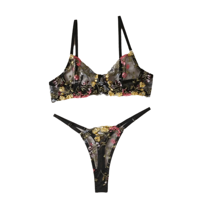 Bohemia Transparent Lingerie Set Push Up Elegant Embroidery Floral Underwear Ultra-thin Bra Suit Girl