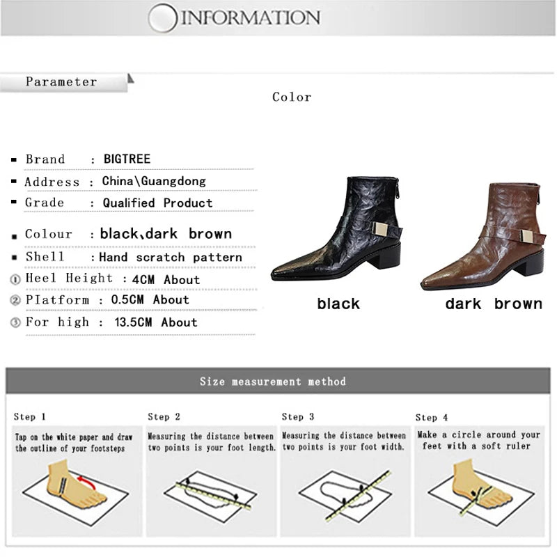 BIGTREE Retro Thick With Women Boots Metal Buckle Leather Boots Women Shoes Winter Short Boots Rear Zipper Lady Ankle Boots