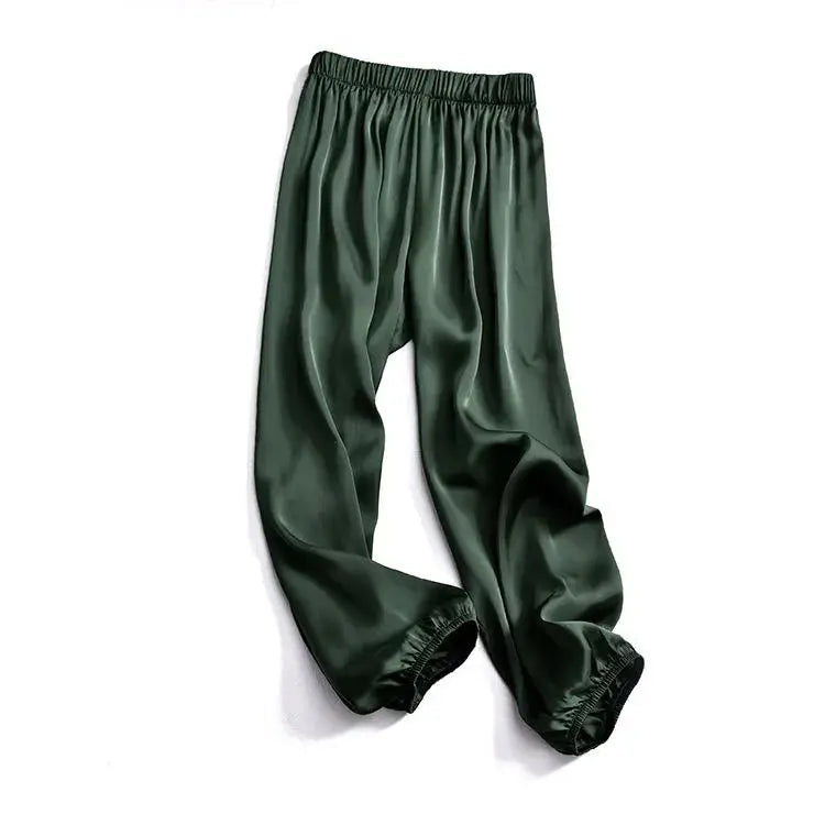 Summer Fashion Elastic Waist Loose Casual Ankle Length Satin Lantern Pants Women Solid Color All-match Trousers Female Clothes