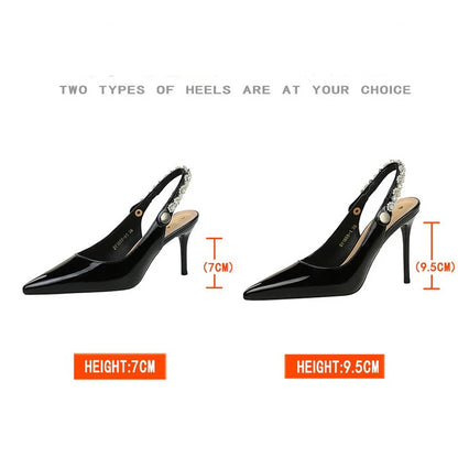 BIGTREE Shoes Pearl Water Diamond Design Women Pumps Rear Empty Rear Strap High Heels Sexy Party Shoes Stilettos Women Sandals