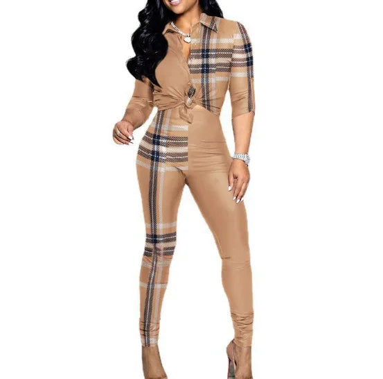 European Style Spring Summer Shirt Top And Long Pant Suit Casual Party 2 Two Pieces Tracksuit Outfits 2025