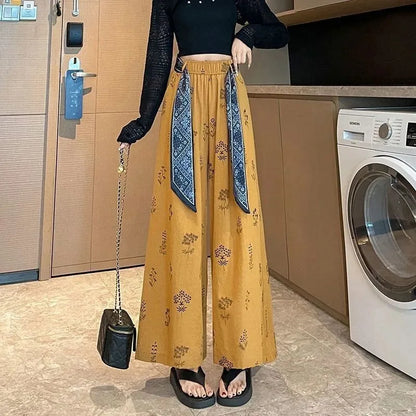 Women's Retro Comfortable Pants Printed Thin Office Lady Fashion New Arrival Trendy Breathable