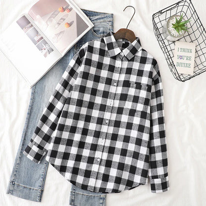 Brand Women's Flannel Plaid Shirts 2025 New Ladies Tops Exquisite Designer Style Loose Blouses Casual Cotton Long Sleeve Blouse