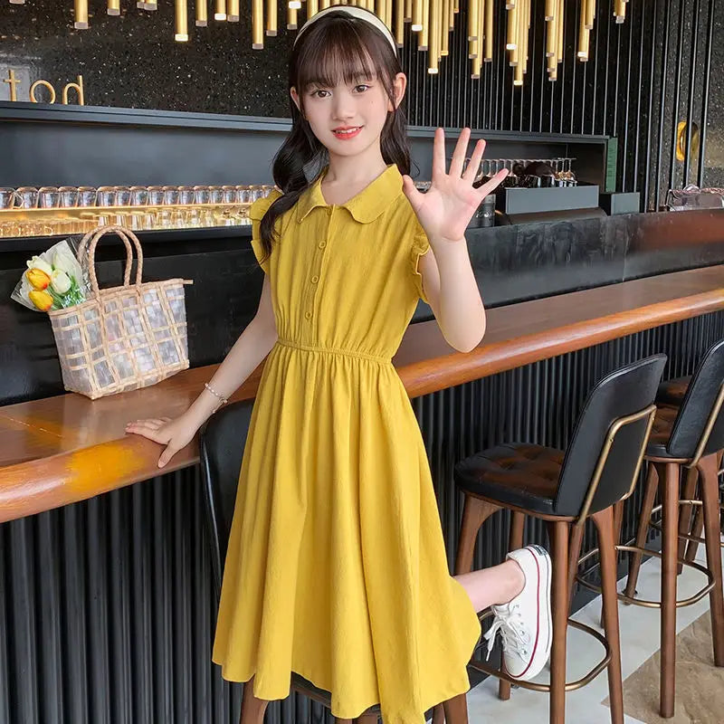 Elegant Princess Style Cotton Midi Dress for Girls Trendy Fashion Luxury Girl Dresses 8 14 Year Old Clothes Kids Frocks Years 12