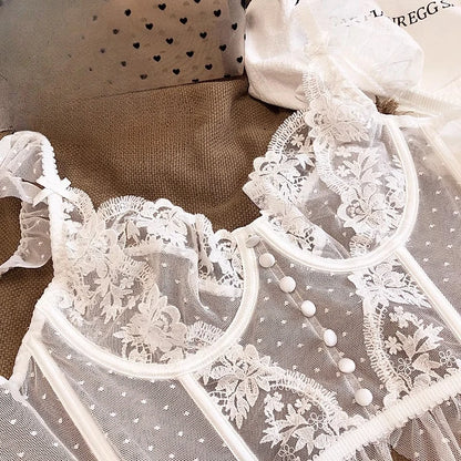 Hot Sale French Sexy Lingerie Set for Women Ultra Thin See Through Bra Panty Set Embroidery Lace Shaping Camisole Underwear Set