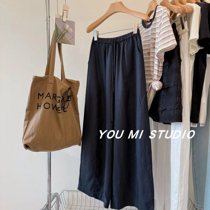 plus Size 300 Pounds Casual Pants Draped Loose Comfortable Wide Leg Linen Trousers for Women Summer Season High Waist Straigh...