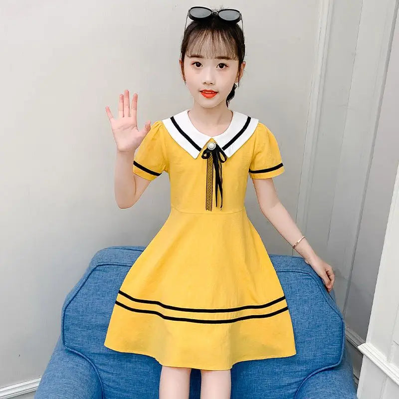 Preppy Style Loose Fit Slimming for Little Girls Child Girl Clothes From 8 12 Years Old Luxury Dresses Casual 2025 Children Kids