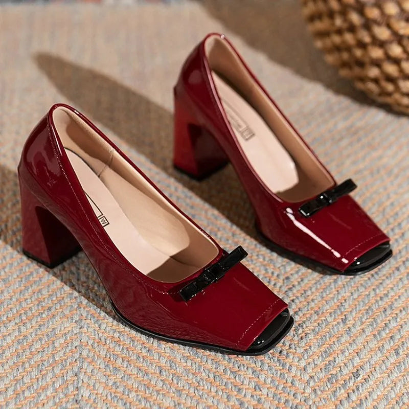Spring Fashion New Style Square Toe Pumps Elegant Shallow Mouth High Heels Square Toe Color Matching Comfortable Women's Shoes