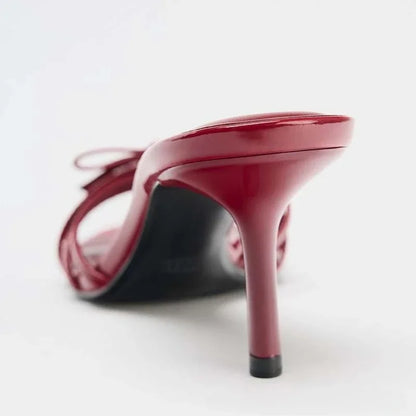 Fashion Red Bow Decoration Slippers Women Sexy Hollow Out Open Toe Slide Sandals for Ladies 2026 Summer Comfortable Women Shoes
