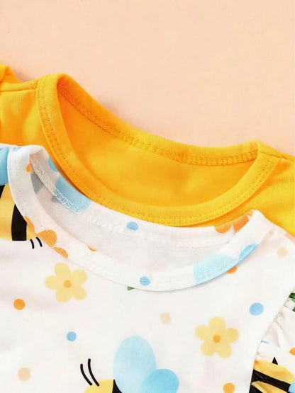 Girls Casual Polyester Summer Dress Heart-Shaped Pattern Skirt Comfortable Children's Fashionable Clothing