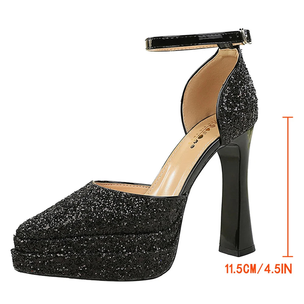 BIGTREE Shoes Sequin Women Pumps Double Layer Platform Heels Women Shoes Luxury Banquet Shoes High-heeled Sandals Summer Shoes