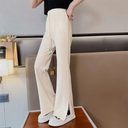 Trendy Ice Silk Girls' Flare Pants 5-12 Years Lightweight Casual Long Pants for Kids Versatile Stylish