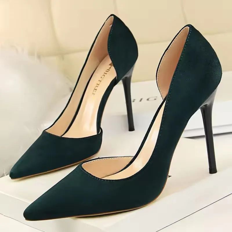 BIGTREE Shoes Pointed Toe Woman Pumps Stiletto High Heels Suede Women Shoes Sexy Women Heels Wedding Shoes Female Heels 10.5cm