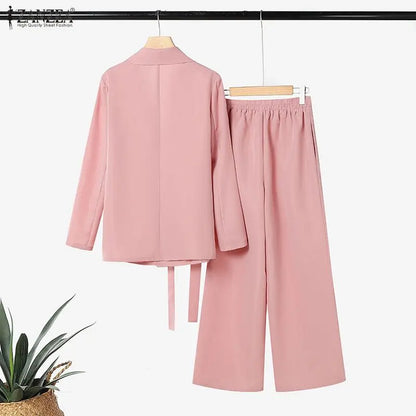 ZANZEA Spring Fashion 2 Piece Sets 2026 Women Office Outfits Long Sleeve Blazer Tops Pant Sets Solid OL Tracksuit Matching Sets
