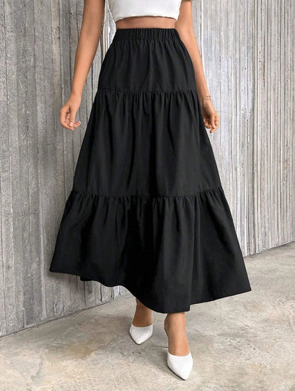 Women's Flounce Hem Skirt - Bestseller Solid Color High Waist A-Line Skirt, Casual Loose Fit & Versatile for Daily Outfits