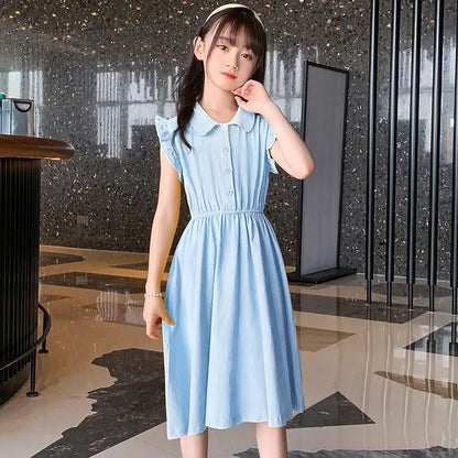 Elegant Princess Style Cotton Midi Dress for Girls Trendy Fashion Luxury Girl Dresses 8 14 Year Old Clothes Kids Frocks Years 12