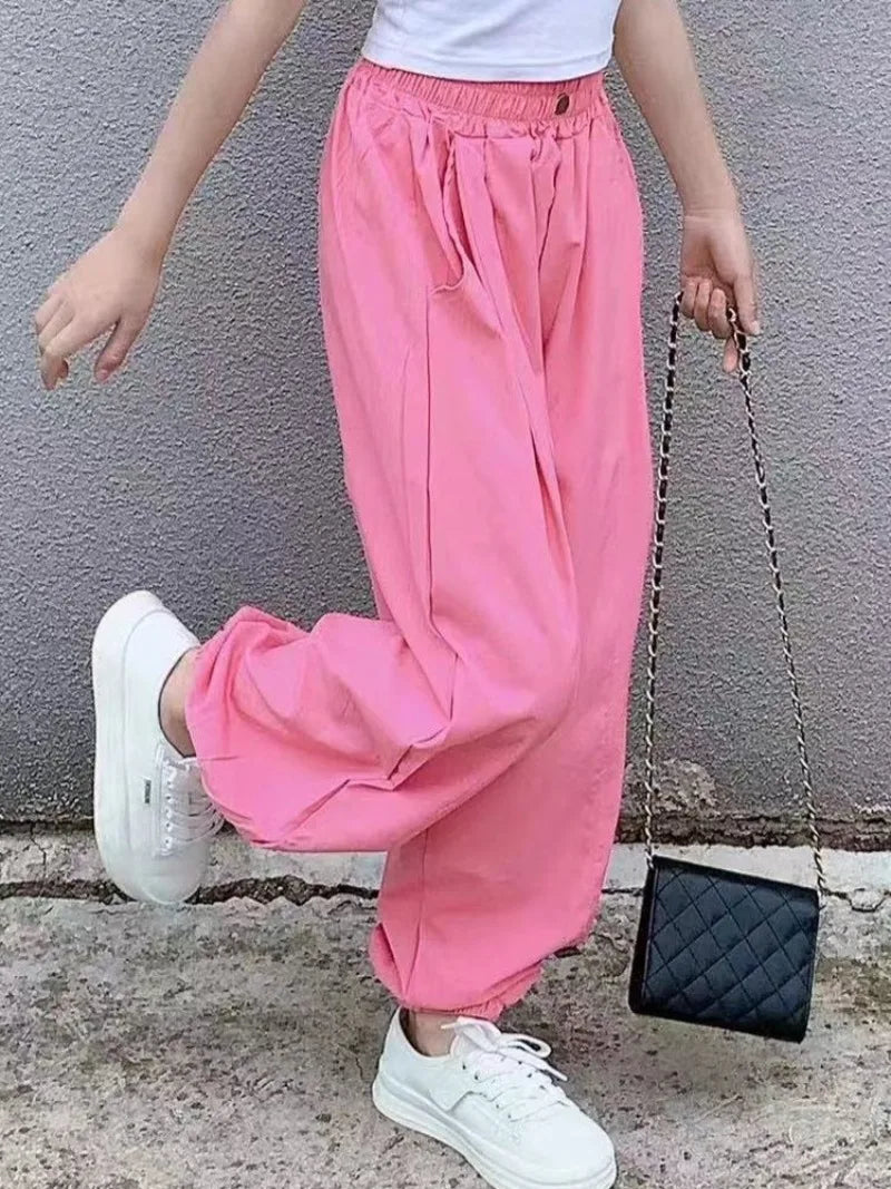 Girls' Lightweight Summer Casual Pants 5-12 Years Loose Stylish Culottes Kids' Jogger Pants Anti Mosquito Ventilated