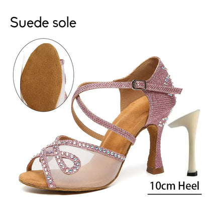 Women Latin Dance Shoes Rhinestone High Heels Dancing Shoes Ladies Party Shoes Women Tango Ballroom Dancing Shoes Salsa Sandals