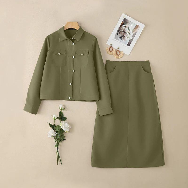 ZANZEA Fashion Women's Skirt Suits Autumn Long Sleeve Jackets and Elastic Waist Midi Skirts 2 Piece Sets Outfits Woman Clothes