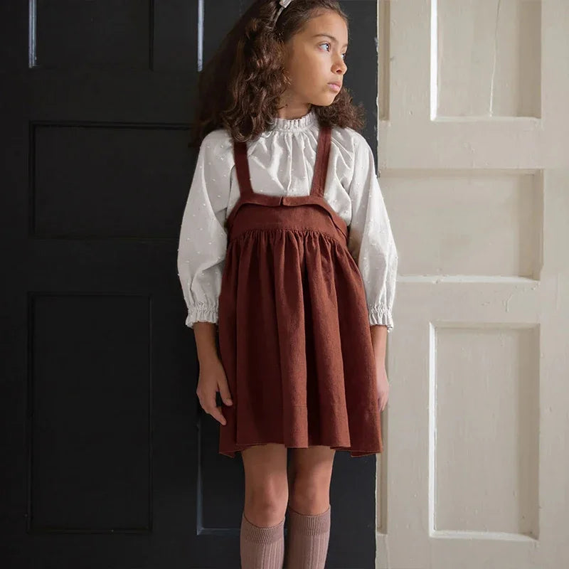Girls Sweet Cute Cotton And Linen Strappy Dress 2026 Summer New Baby Girl Japanese College Style Cross Buckle Linen Dresses