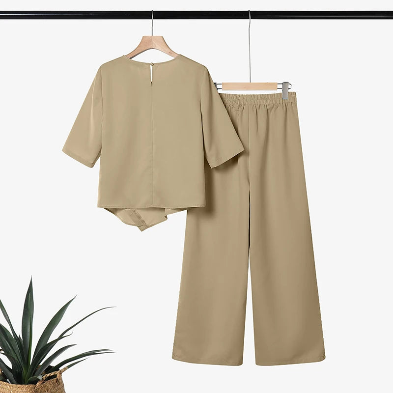 ZANZEA Fashion Summer Half Sleeve Blouse Pant Sets 2026 Women Matching Sets 2PCS OL Work OutfitsAsymmetrical Tops Trousers Suit